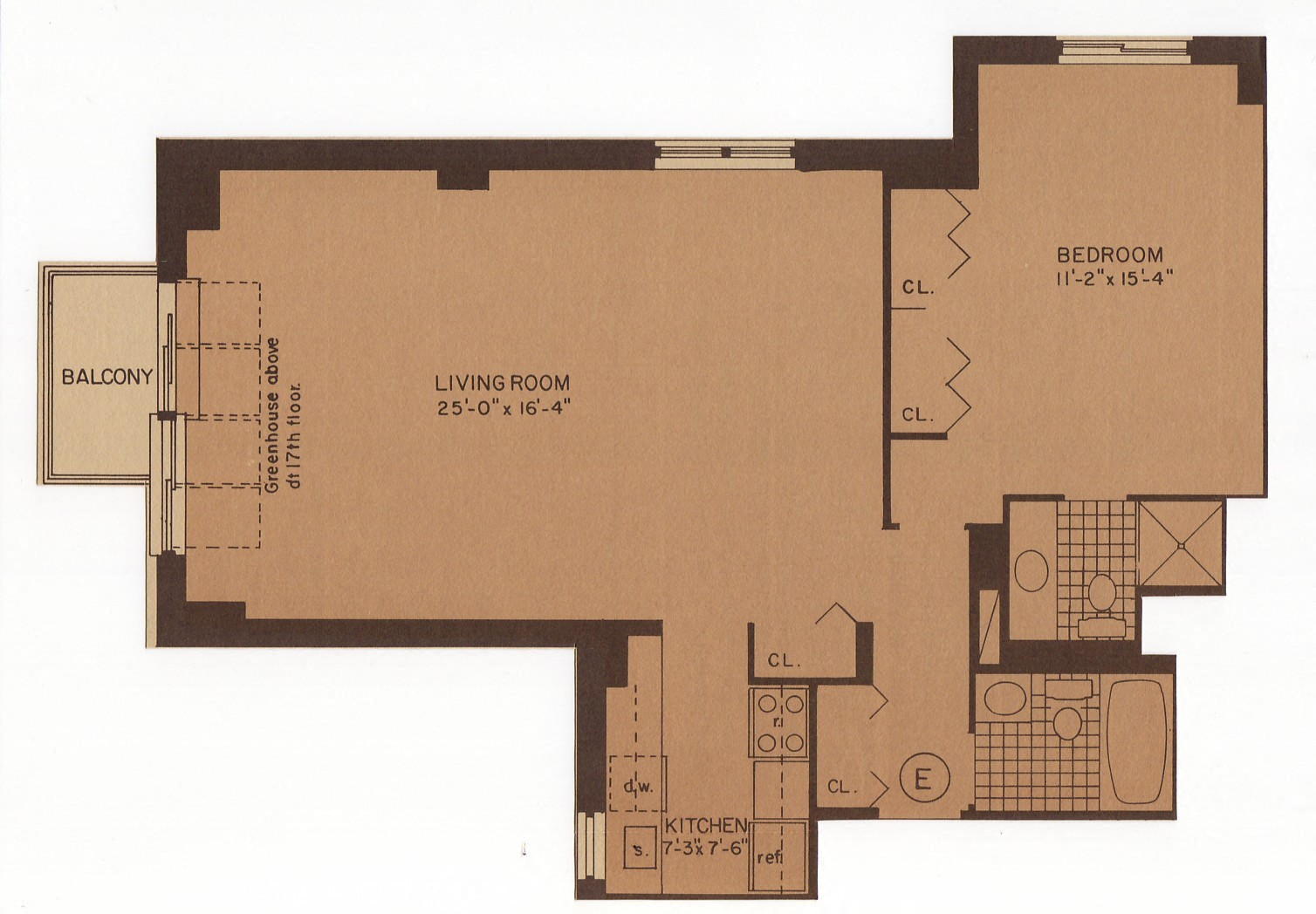 Floor plan for 1 bed, 2 baths